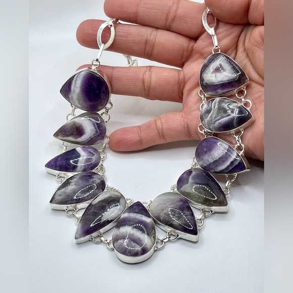 Beautiful Almond Shape Chevron Amethyst Necklace - Picture 7 of 12